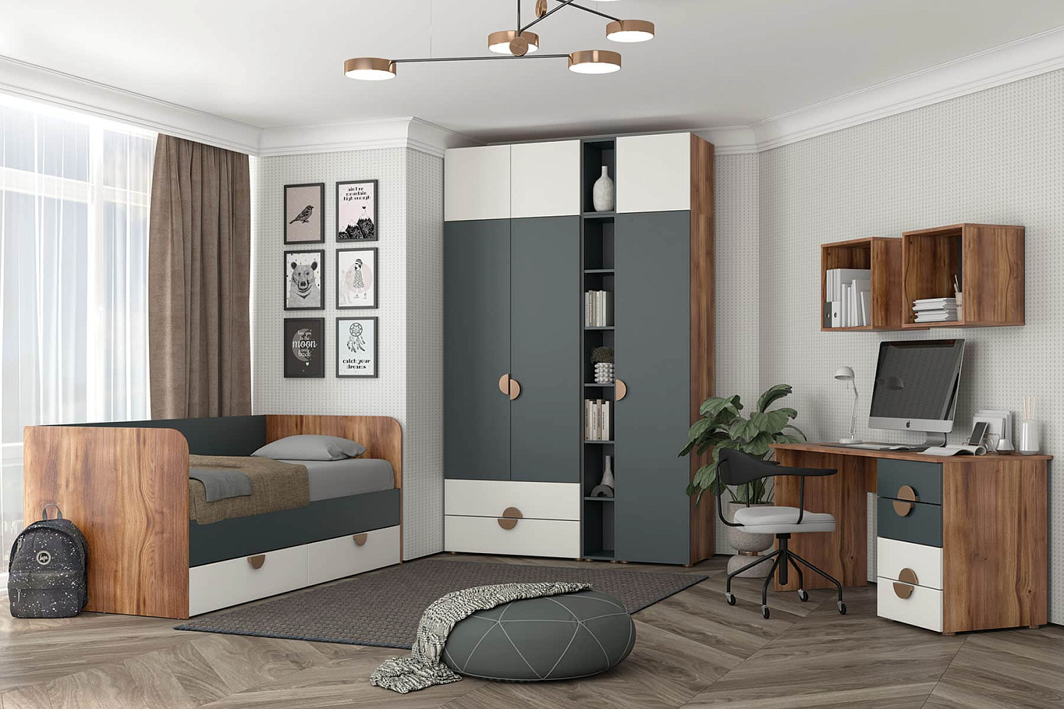 Тризиль Детская 476.07 Стеллаж/Дуб Барокко/зел.камень