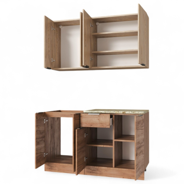 Кухня РЕГГИ Эндгрейн/Дуб Крафт Табачный (столеш.Версаль+сушка+планка) 